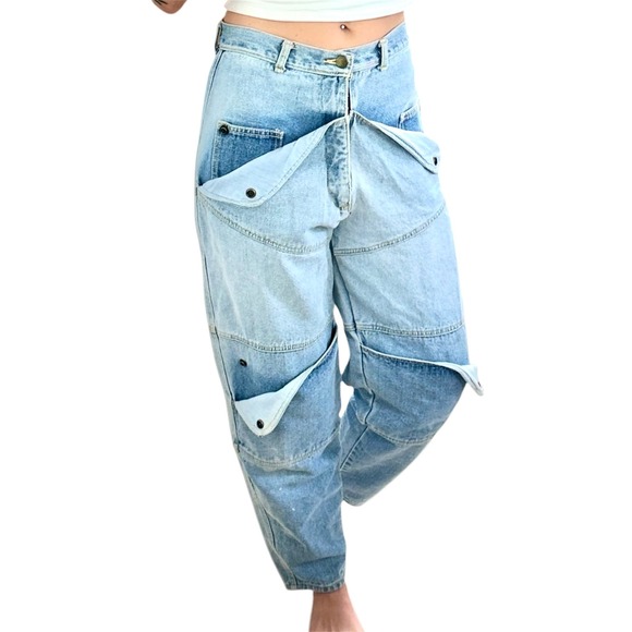 Denim - Vintage Y2K Express Avant Garde Utility Panel Barrel Leg Jeans Light Wash 4